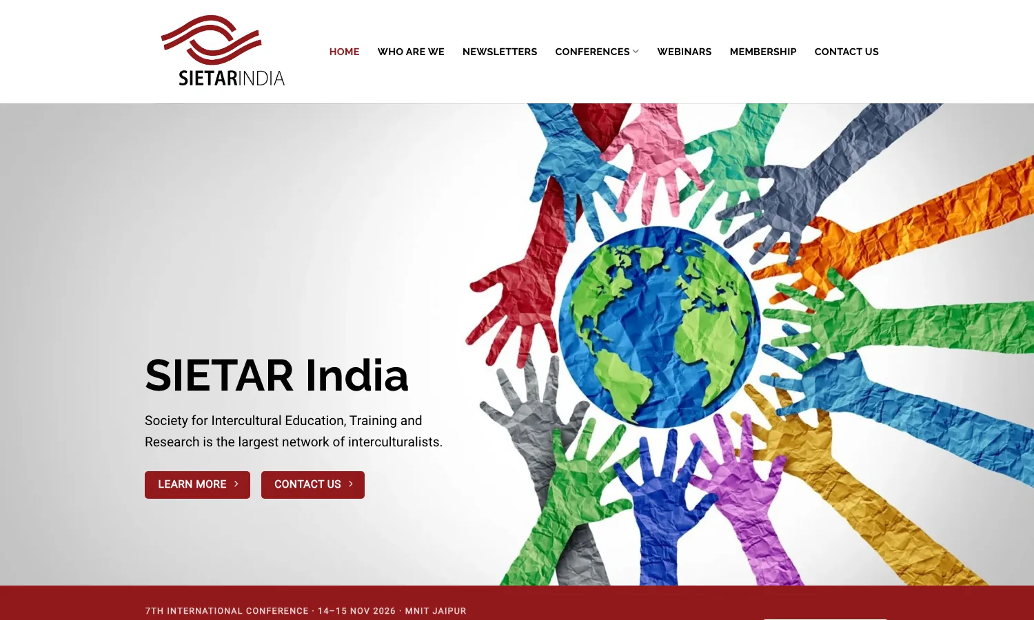 Screenshot of the SIETAR India website home page