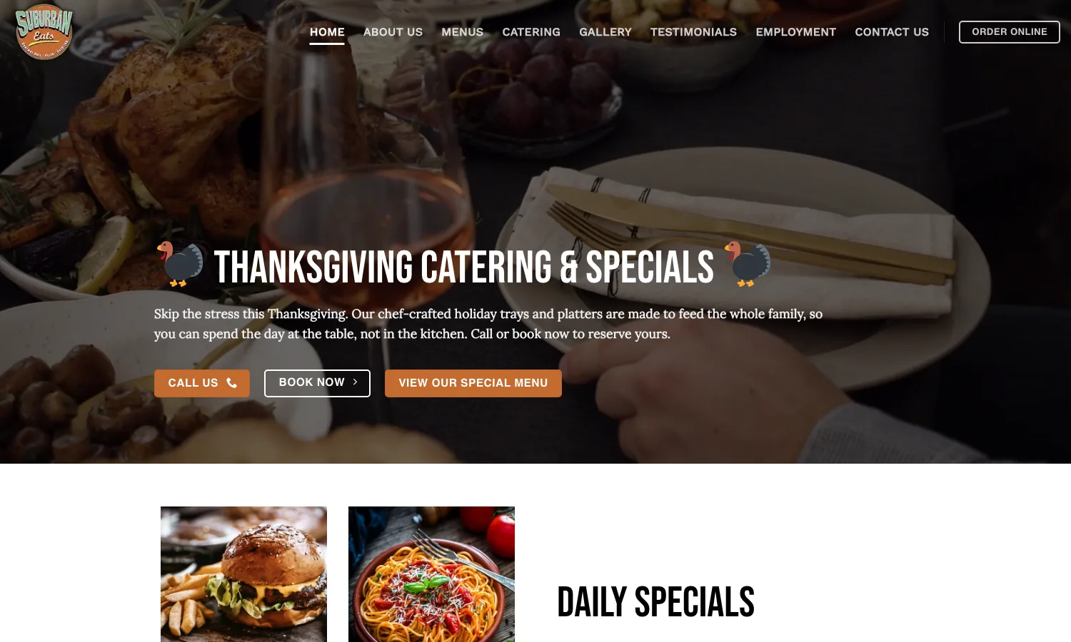 Screenshot of the Suburban Eats website home page