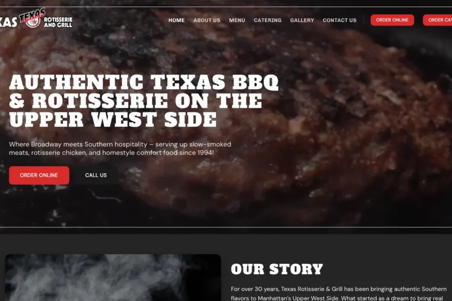 Screenshot of the Texas Rotisserie and Grill website home page