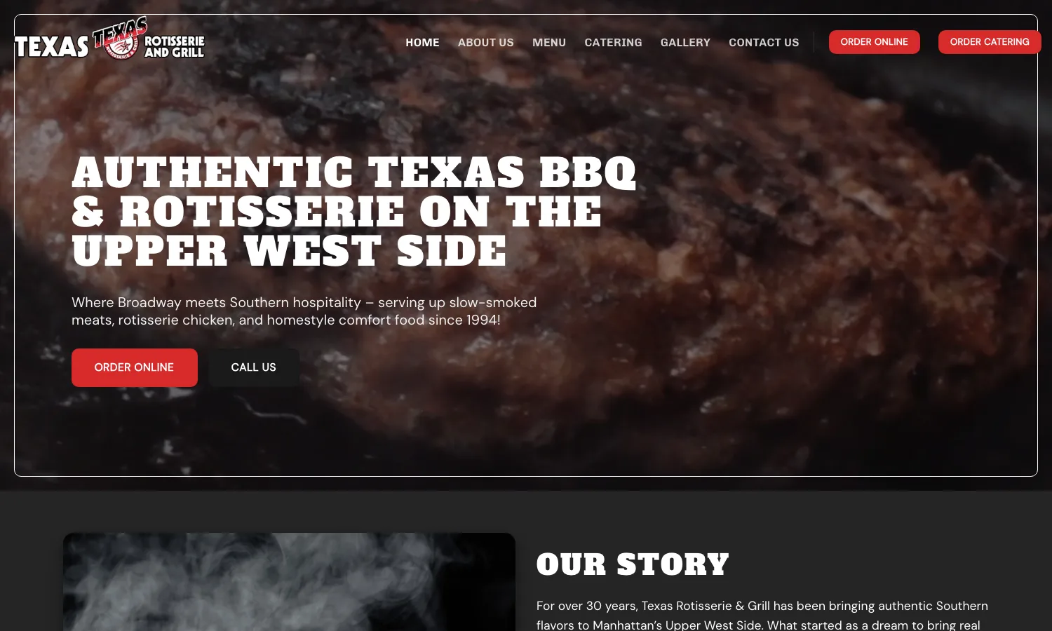 Screenshot of the Texas Rotisserie and Grill website home page