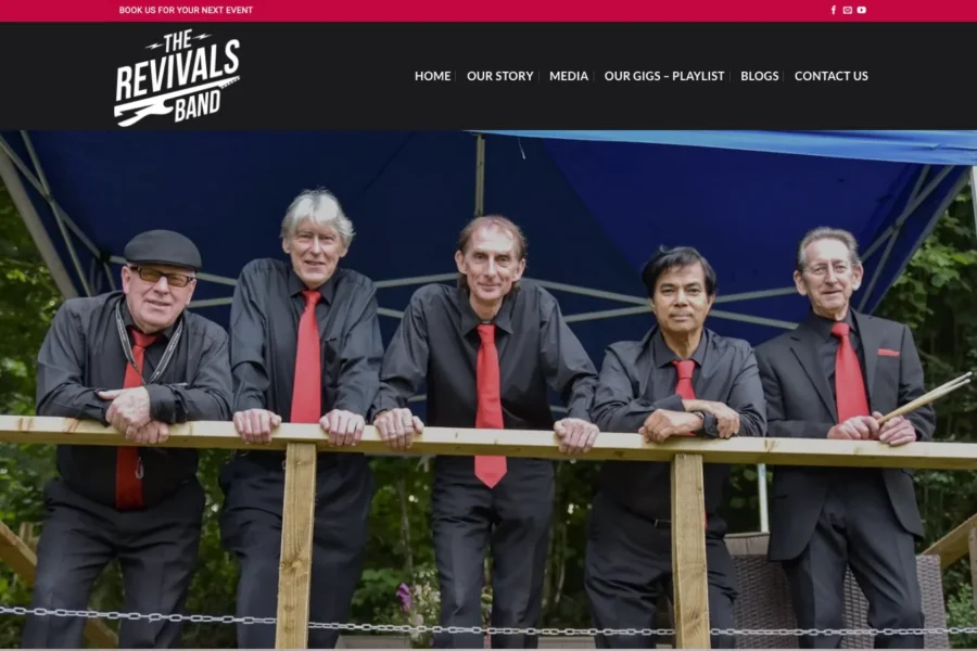 Screenshot of the The Revivals Band website home page